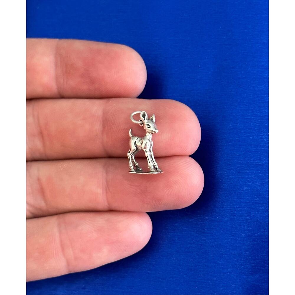 Sterling Silver Oxidized 3D Fawn Charm, Silver Oxidized 3D Fawn Pendant